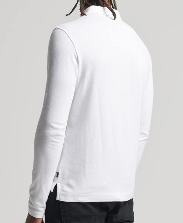 Superdry Hommes polo à manches longues en coton bio studios D64Z6461 vêtements blanc