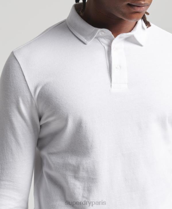 Superdry Hommes polo à manches longues en coton bio studios D64Z6461 vêtements blanc
