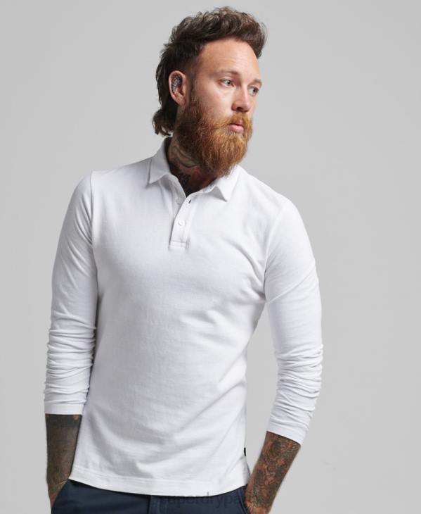 Superdry Hommes polo manches longues en jersey de coton D64Z6360 vêtements blanc