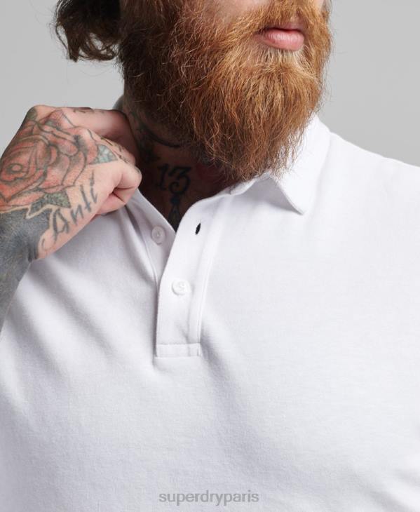 Superdry Hommes polo manches longues en jersey de coton D64Z6360 vêtements blanc