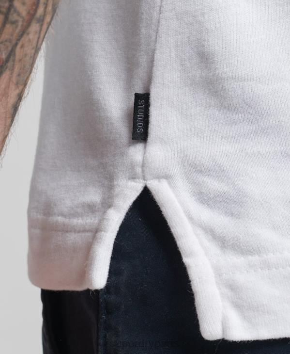 Superdry Hommes polo manches longues en jersey de coton D64Z6360 vêtements blanc
