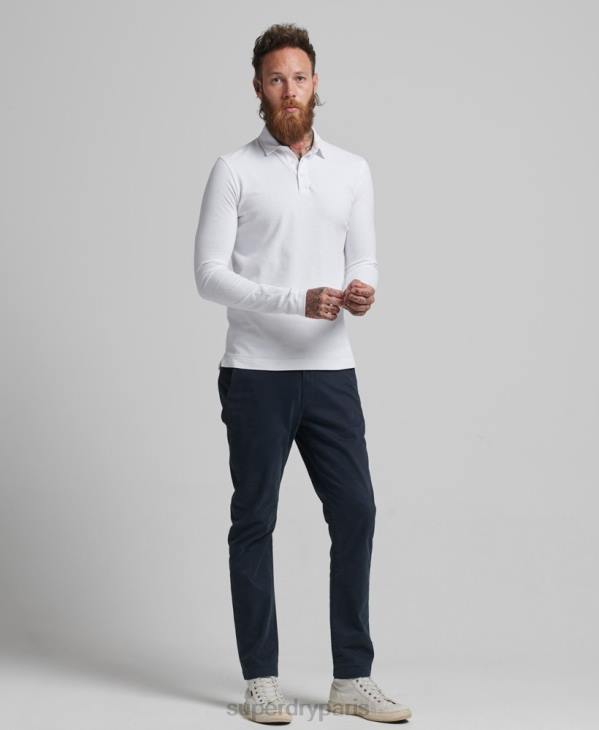 Superdry Hommes polo manches longues en jersey de coton D64Z6360 vêtements blanc