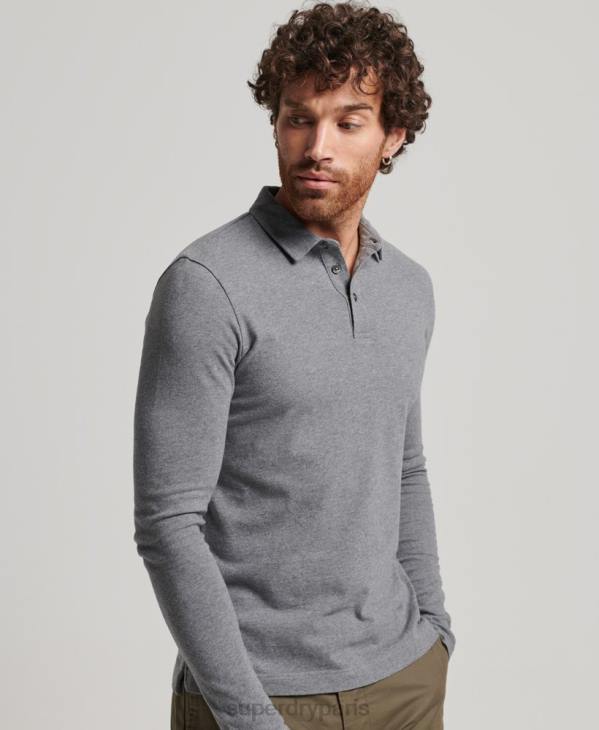 Superdry Hommes polo manches longues en jersey de coton D64Z6394 vêtements gris foncé