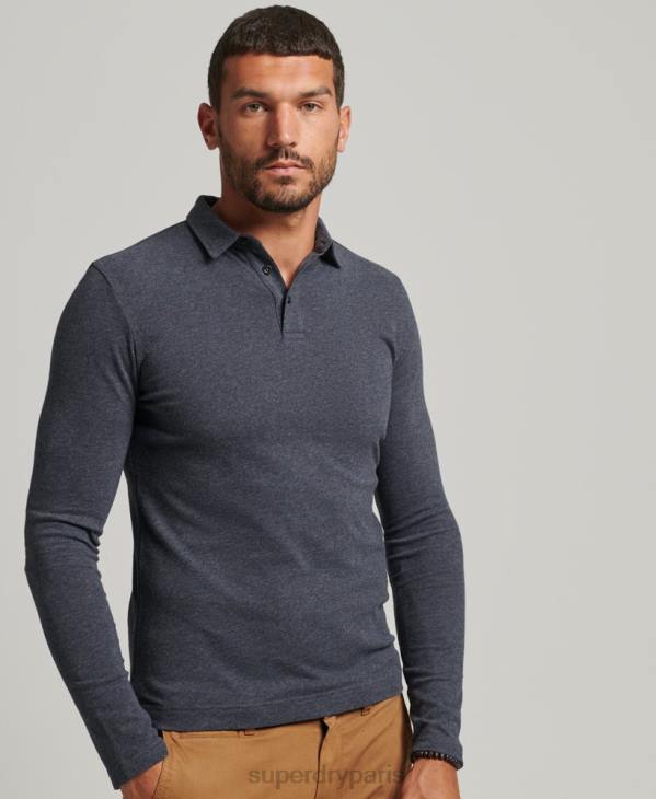 Superdry Hommes polo manches longues en jersey de coton D64Z6448 vêtements marine
