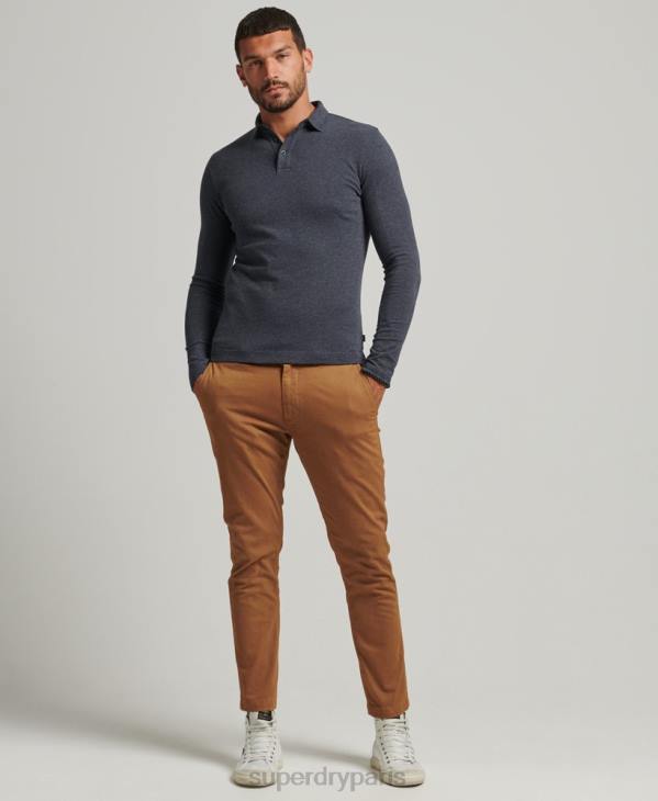 Superdry Hommes polo manches longues en jersey de coton D64Z6448 vêtements marine
