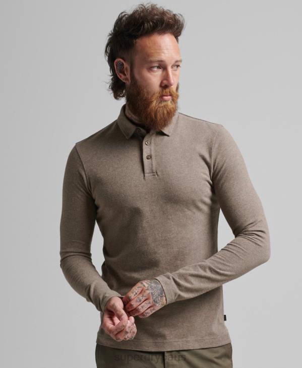 Superdry Hommes polo manches longues en jersey de coton D64Z6451 vêtements brun