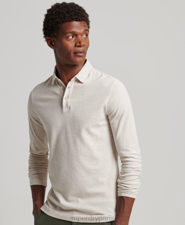 Superdry Hommes polo manches longues en jersey de coton D64Z6460 vêtements beige