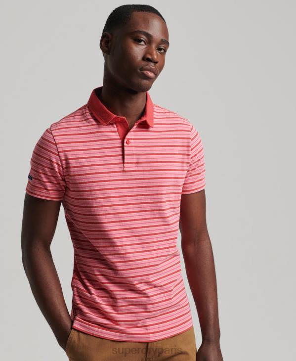 Superdry Hommes polo à rayures académiques en coton bio D64Z6501 vêtements rouge