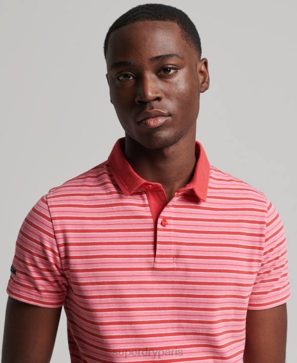 Superdry Hommes polo à rayures académiques en coton bio D64Z6501 vêtements rouge