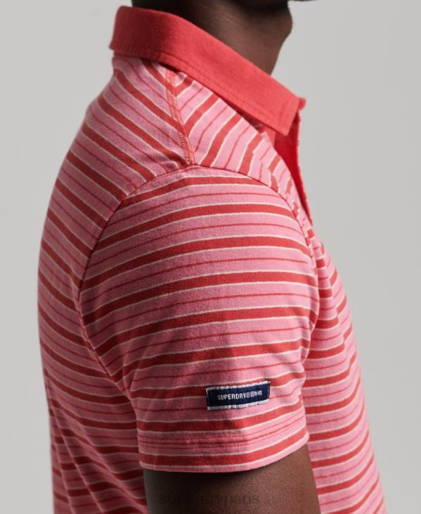 Superdry Hommes polo à rayures académiques en coton bio D64Z6501 vêtements rouge