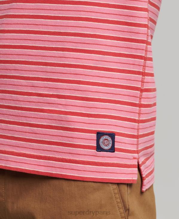 Superdry Hommes polo à rayures académiques en coton bio D64Z6501 vêtements rouge
