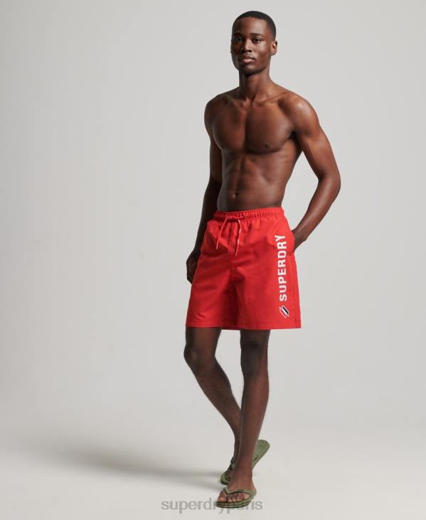 Superdry Hommes short de bain recyclé 19 pouces appliqué D64Z422 vêtements rouge