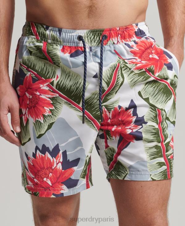 Superdry Hommes short de bain recyclé hawaïen D64Z395 vêtements blanc