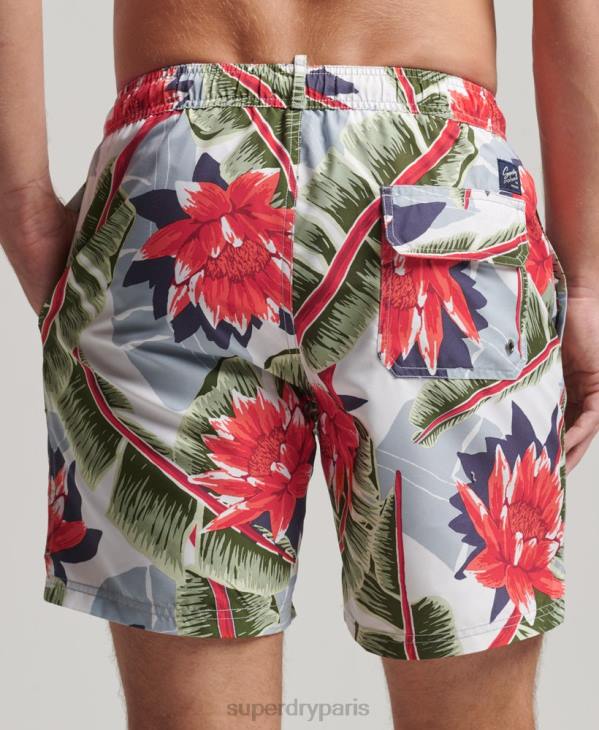 Superdry Hommes short de bain recyclé hawaïen D64Z395 vêtements blanc