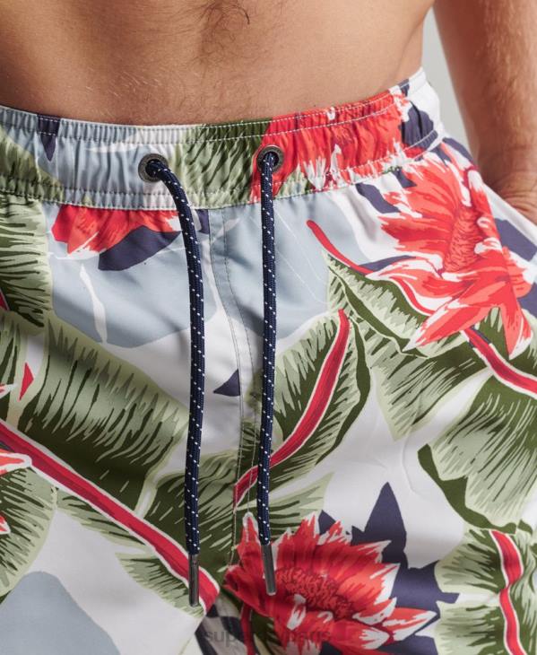 Superdry Hommes short de bain recyclé hawaïen D64Z395 vêtements blanc