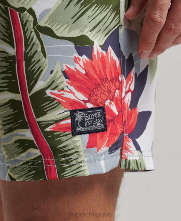 Superdry Hommes short de bain recyclé hawaïen D64Z395 vêtements blanc
