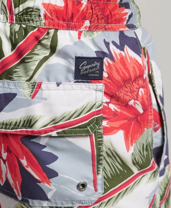 Superdry Hommes short de bain recyclé hawaïen D64Z395 vêtements blanc