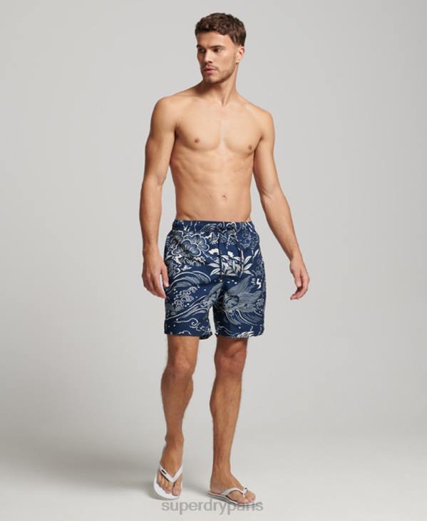 Superdry Hommes short de bain recyclé hawaïen D64Z400 vêtements bleu foncé