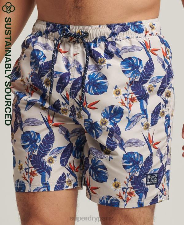 Superdry Hommes short de bain recyclé hawaïen vintage D64Z414 vêtements blanc
