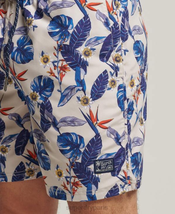 Superdry Hommes short de bain recyclé hawaïen vintage D64Z414 vêtements blanc
