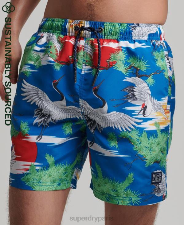 Superdry Hommes short de bain recyclé hawaïen vintage D64Z425 vêtements bleu