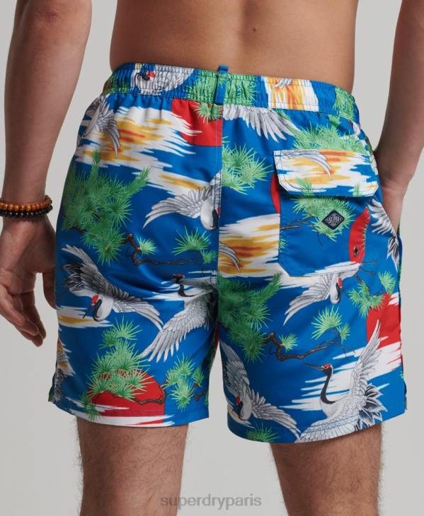 Superdry Hommes short de bain recyclé hawaïen vintage D64Z425 vêtements bleu