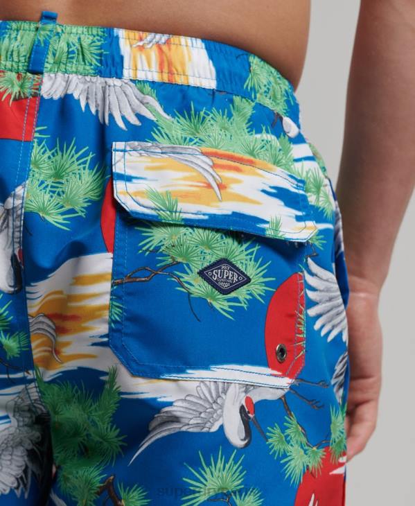 Superdry Hommes short de bain recyclé hawaïen vintage D64Z425 vêtements bleu