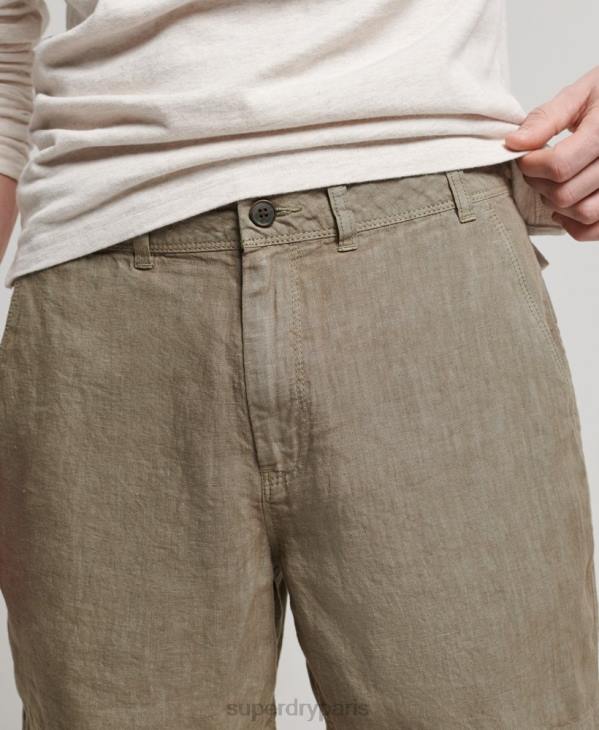 Superdry Hommes short en lin surteint D64Z270 vêtements kaki