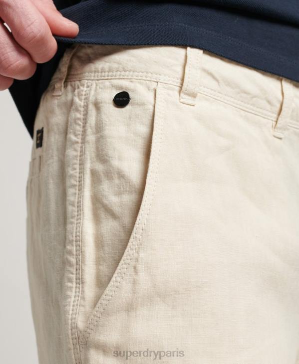 Superdry Hommes short en lin surteint D64Z54 vêtements crème