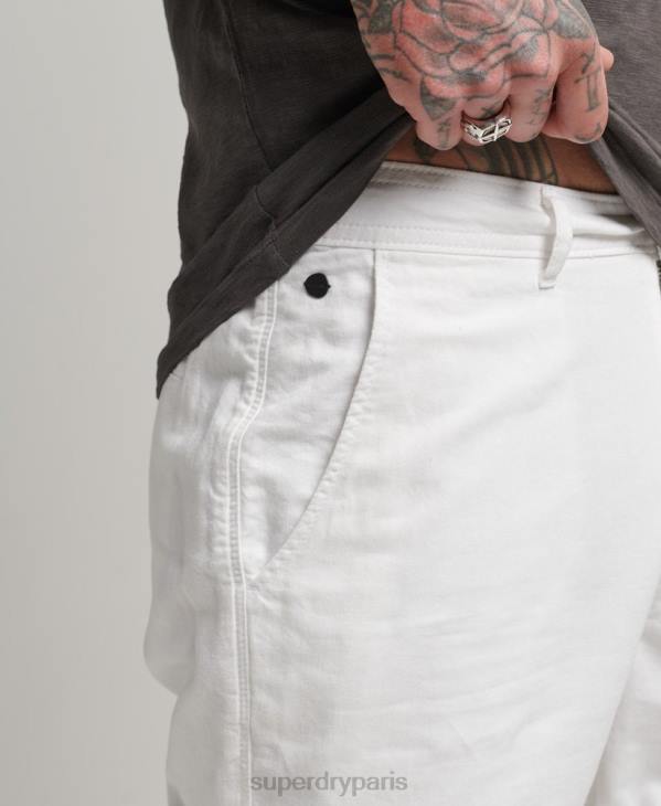 Superdry Hommes short à revers en lin studios en coton biologique D64Z373 vêtements blanc