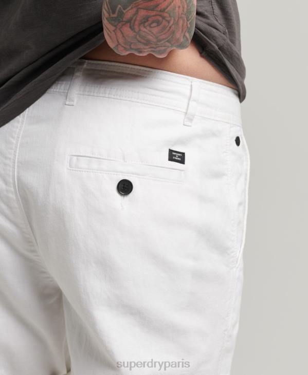 Superdry Hommes short à revers en lin studios en coton biologique D64Z373 vêtements blanc