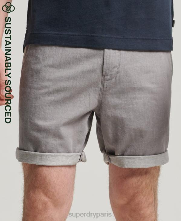 Superdry Hommes short à revers en lin studios en coton biologique D64Z6450 vêtements gris foncé