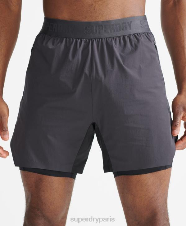 Superdry Hommes train short superposé premium D64Z356 vêtements gris foncé