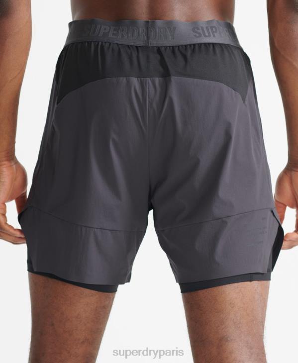 Superdry Hommes train short superposé premium D64Z356 vêtements gris foncé