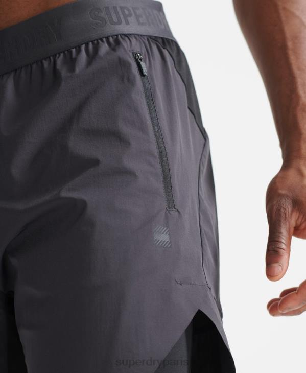Superdry Hommes train short superposé premium D64Z356 vêtements gris foncé
