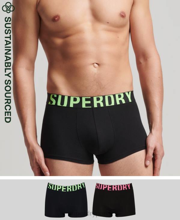 Superdry Hommes lot de deux boxer logo en coton bio D64Z1742 vêtements noir