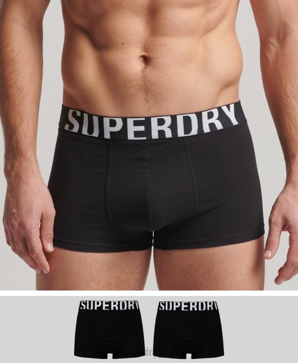 Superdry Hommes lot de deux boxer logo en coton bio D64Z1795 vêtements noir