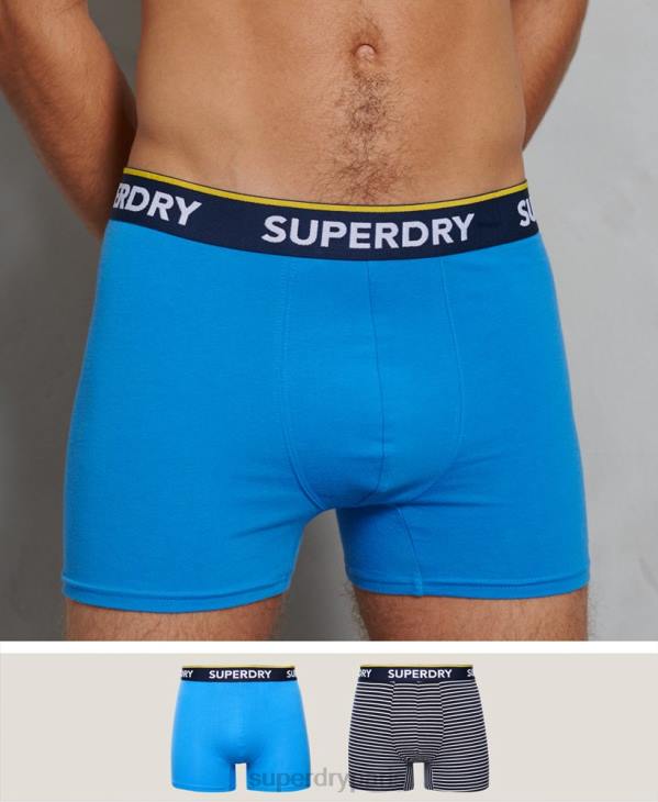 Superdry Hommes lot de deux boxers classiques en coton bio D64Z1850 vêtements bleu