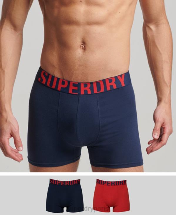 Superdry Hommes lot de deux boxers en coton bio à double logo D64Z1621 vêtements marine