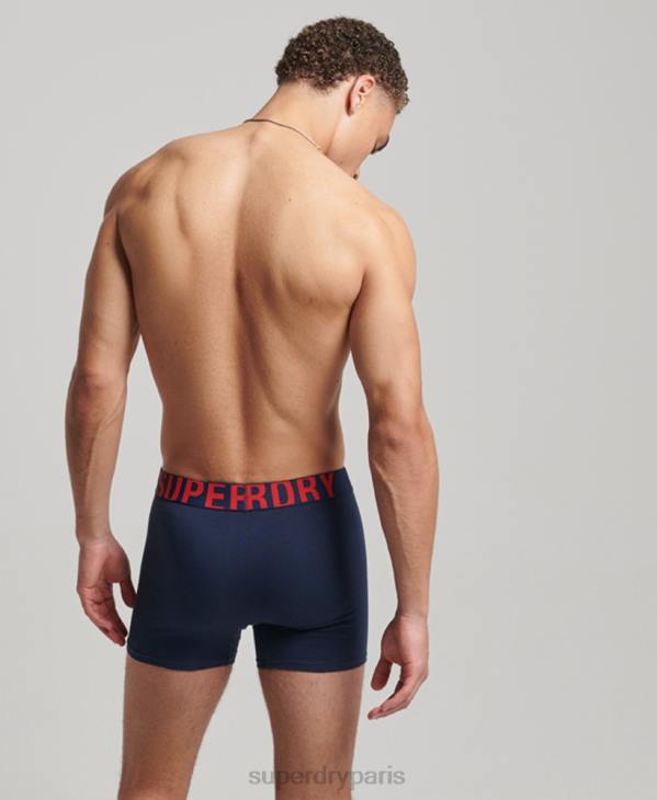 Superdry Hommes lot de deux boxers en coton bio à double logo D64Z1621 vêtements marine