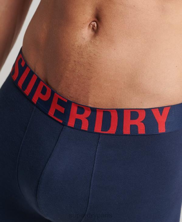 Superdry Hommes lot de deux boxers en coton bio à double logo D64Z1621 vêtements marine