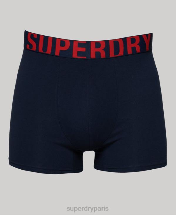 Superdry Hommes lot de deux boxers en coton bio à double logo D64Z1621 vêtements marine
