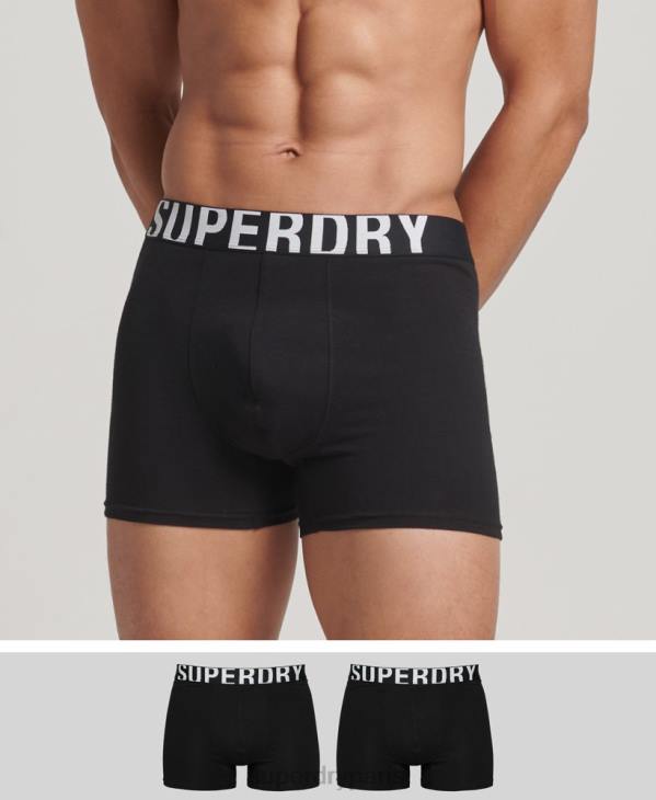 Superdry Hommes lot de deux boxers en coton bio à double logo D64Z1758 vêtements noir
