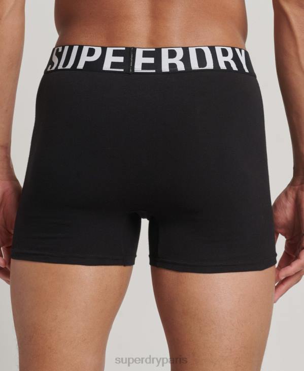 Superdry Hommes lot de deux boxers en coton bio à double logo D64Z1758 vêtements noir