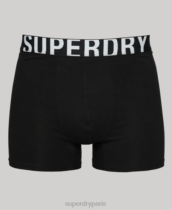 Superdry Hommes lot de deux boxers en coton bio à double logo D64Z1758 vêtements noir