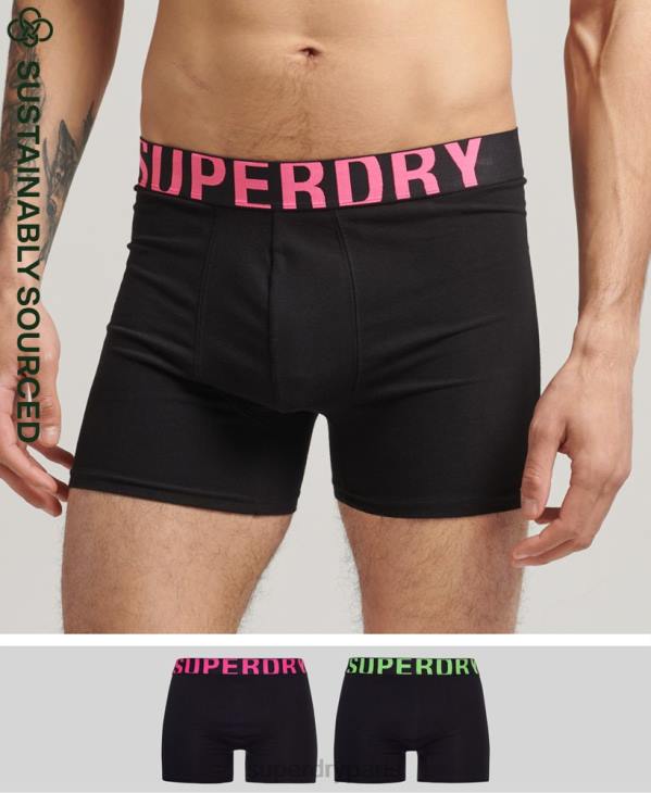 Superdry Hommes lot de deux boxers en coton bio à double logo D64Z1761 vêtements noir