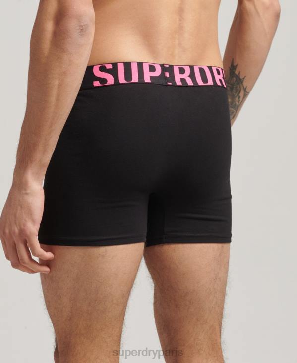 Superdry Hommes lot de deux boxers en coton bio à double logo D64Z1761 vêtements noir