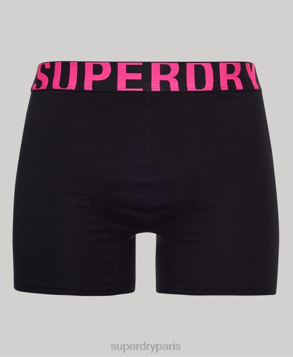 Superdry Hommes lot de deux boxers en coton bio à double logo D64Z1761 vêtements noir
