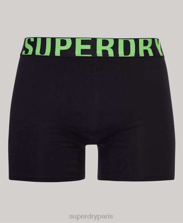 Superdry Hommes lot de deux boxers en coton bio à double logo D64Z1761 vêtements noir