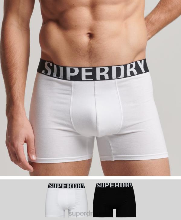 Superdry Hommes lot de deux boxers en coton bio à double logo D64Z1770 vêtements noir